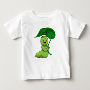 T-shirt Pour Bébé Caterpillar with Leaf as Parasol