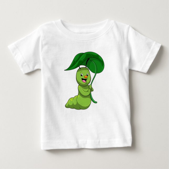 T-shirt Pour Bébé Caterpillar with Leaf as Parasol (Devant)