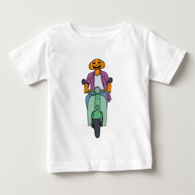 T-shirt Pour Bébé Cavalier Citrouille sur Scooter Menthe (Devant)