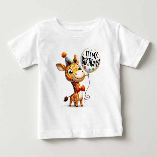 T-shirt Pour Bébé Célébration d'anniversaire de girafe (Devant)