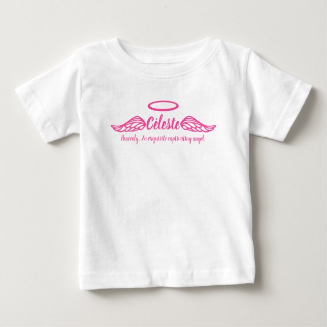 T-shirt Pour Bébé Celeste filles nom et sens ailes d'ange rose (Devant)