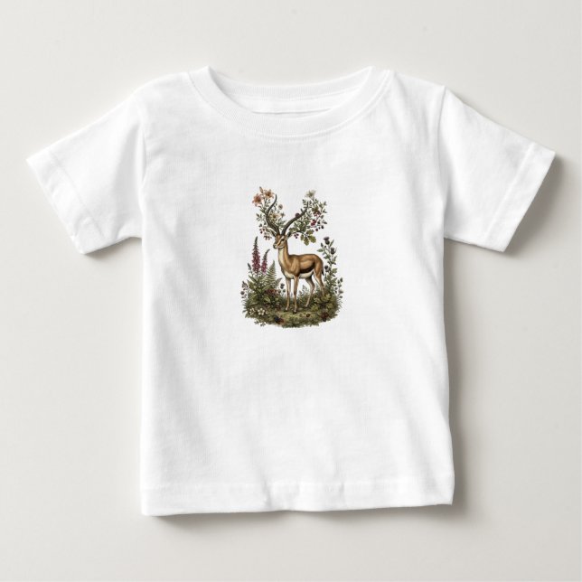 T-shirt Pour Bébé Cerf aux fleurs sauvages  (Devant)