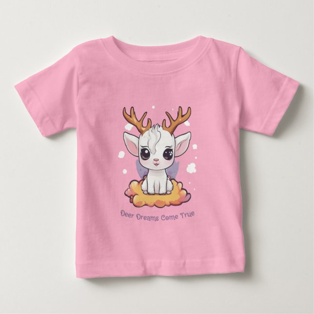 T-shirt Pour Bébé Cerf blanc mignon avec Antlers sur un nuage (Devant)