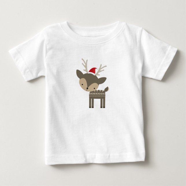 T-shirt Pour Bébé Cerf De Noël Dans Un Hipster Rétro Du Chapeau Roug (Devant)