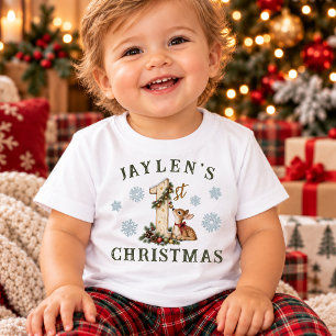 T-shirt Pour Bébé Cerf Faon Bébé Premier Noël Personnalisé