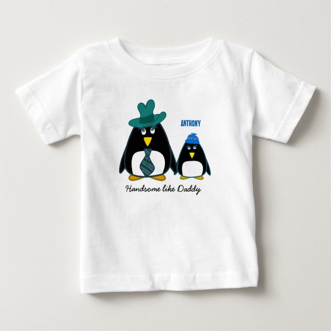 T-shirt Pour Bébé C'est beau comme papa. Petit pingouin doux (Devant)