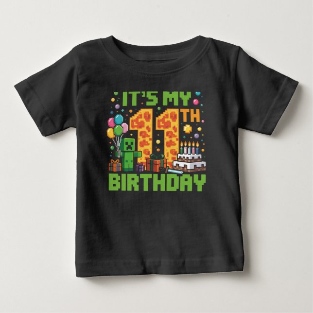 T-shirt Pour Bébé C'est mon 11e anniversaire Pixel Numéro jeu vidéo (Devant)
