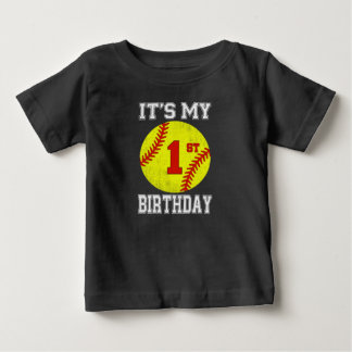 T-shirt Pour Bébé C'est mon 1er anniversaire fille softball 1 an