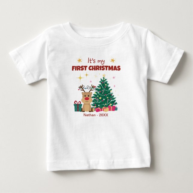 T-shirt Pour Bébé C'est mon premier Noël avec Reindeer (Devant)