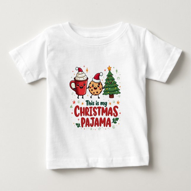 T-shirt Pour Bébé C'est mon pyjama de Noël Cookies Chocolat chaud (Devant)