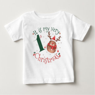 T-shirt Pour Bébé C'est mon tout premier renne d'aquarelle de Noël