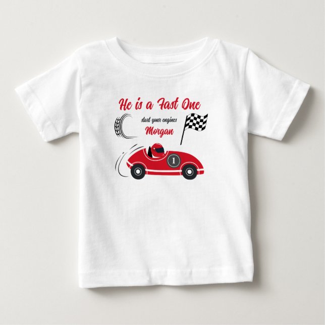 T-shirt Pour Bébé C'est un anniversaire de voiture de course rouge f (Devant)
