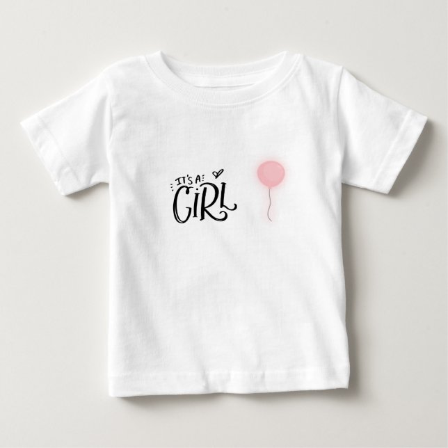 T-shirt Pour Bébé C'est une fille avec un ballon rose (Devant)