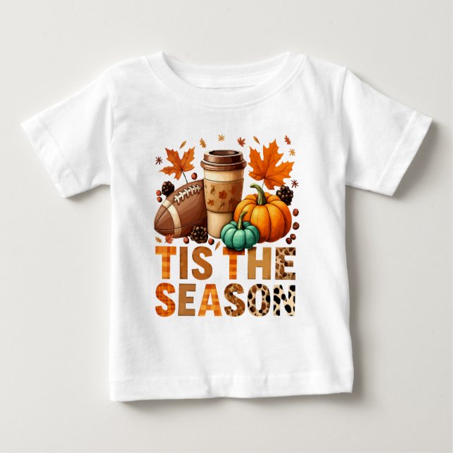 T-shirt Pour Bébé Cette saison Herbstzeit mit Football und Kaffee (Devant)