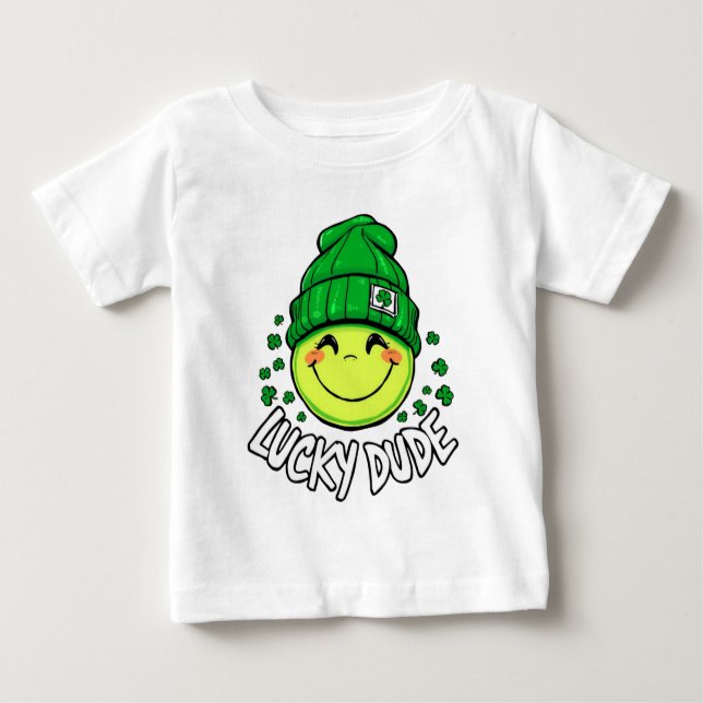 T-shirt Pour Bébé Chanceux Mec Sourire Visage St. Patrick’s Day (Devant)