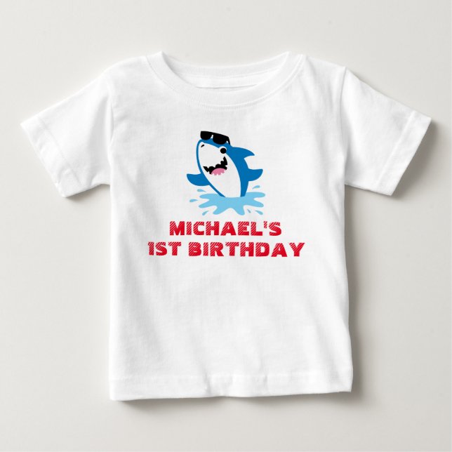 T-shirt Pour Bébé Chandail d'anniversaire de requin Toddler Baby Kid (Devant)
