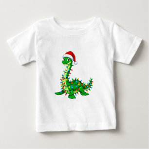 T-shirt Pour Bébé Chapeau de Noël de dinosaure Brontosaurus Lumières