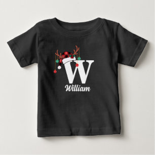 T-shirt Pour Bébé Chapeau de Santa à carreaux avec monogramme person