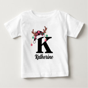 T-shirt Pour Bébé Chapeau de Santa en carreaux avec monogramme perso