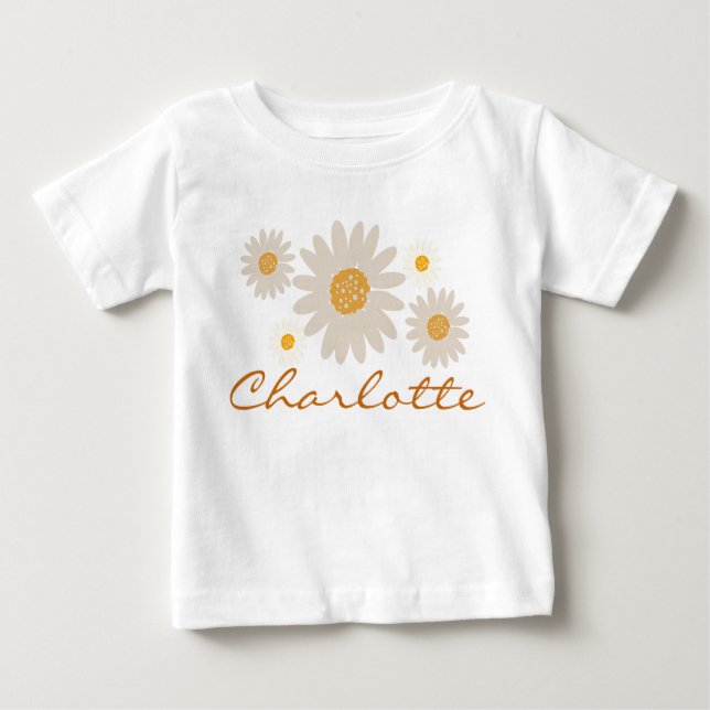 T-shirt Pour Bébé Charlotte nom révéler fleur boho de marguerite rét (Devant)