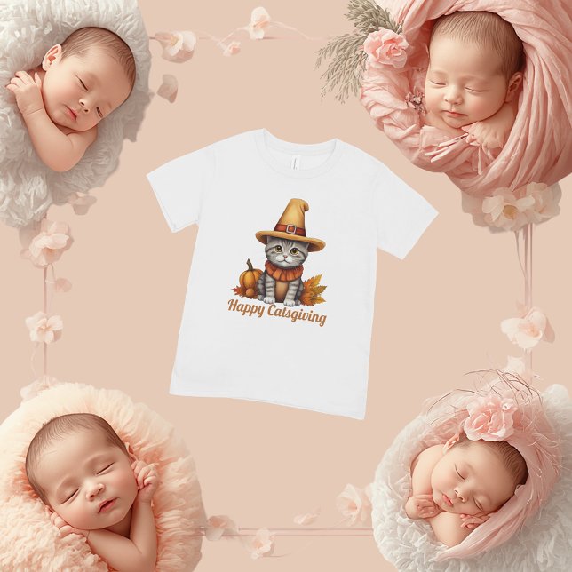 T-shirt Pour Bébé Charmant Thanksgiving Chat en déguisement (Créateur téléchargé)