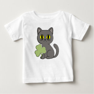 T-shirt Pour Bébé Charme Trèfle Trèfle à quatre feuilles de chat gri