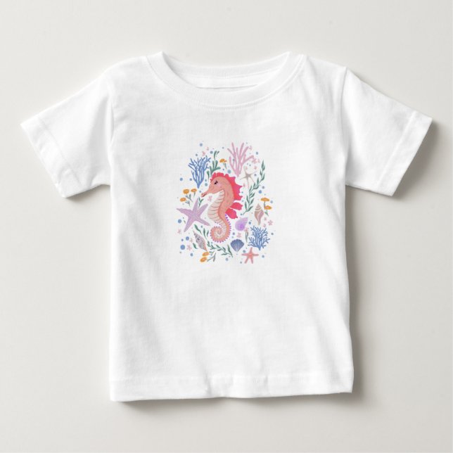 T-shirt Pour Bébé Charming Seahorse et Coral Reef (Devant)