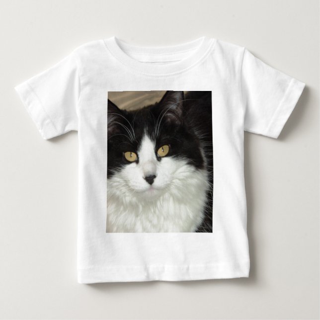 T-shirt Pour Bébé Chat à poil noir et blanc (Devant)