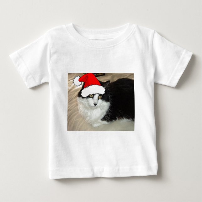 T-shirt Pour Bébé Chat à poil noir et blanc (Devant)