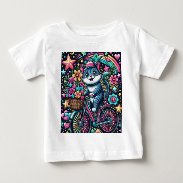 T-shirt Pour Bébé Chat à vélo (Devant)