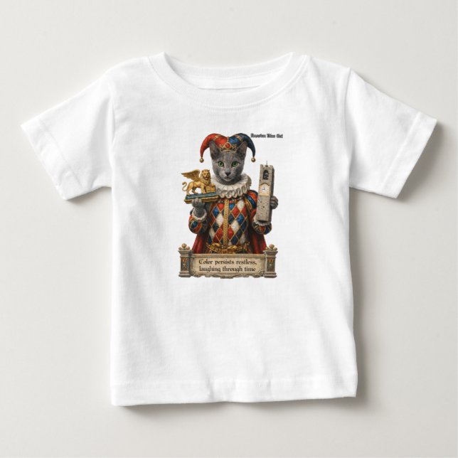 T-shirt Pour Bébé Chat Arlequin Bleu Russe (Devant)
