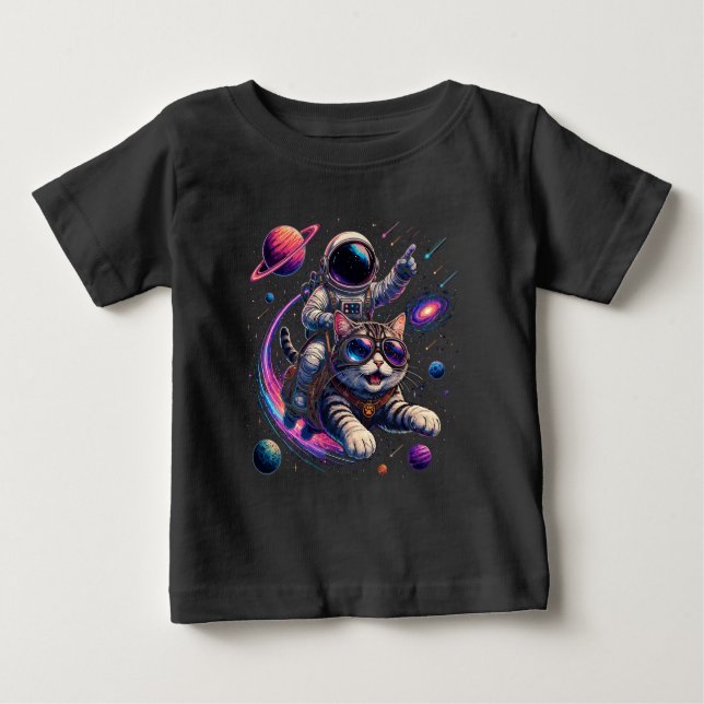 T-shirt Pour Bébé Chat astronaute chevauchant à travers l'espace (Devant)