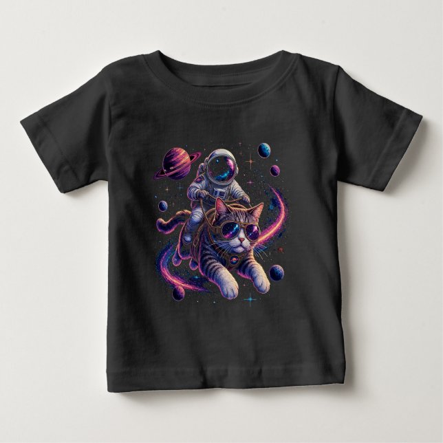T-shirt Pour Bébé Chat astronaute chevauchant à travers l'espace (Devant)