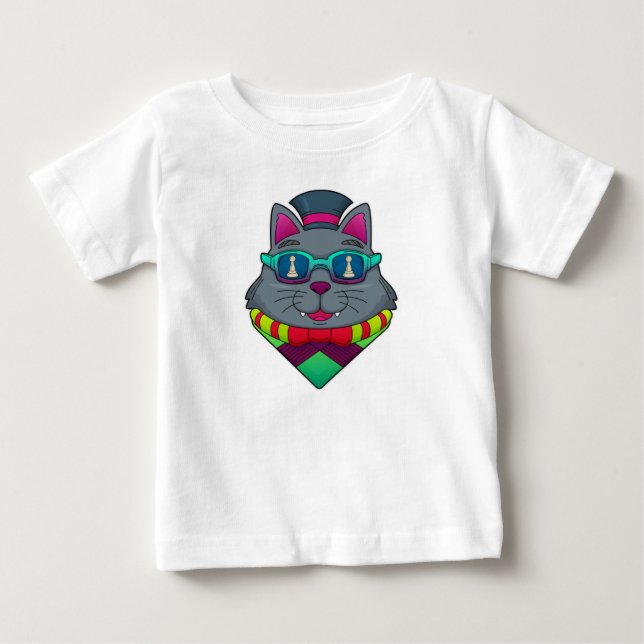 T-shirt Pour Bébé Chat aux échecs avec pièce d'échecs Pawn (Devant)