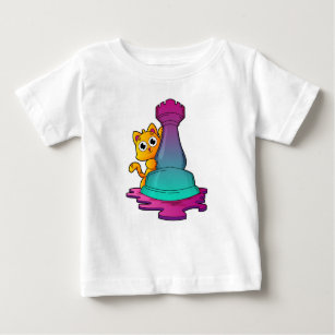 T-shirt Pour Bébé Chat aux échecs avec pièce d'échecs Roche