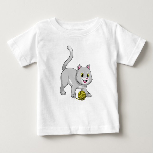 T-shirt Pour Bébé Chat avec bille de laine (Devant)