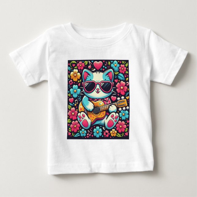 T-shirt Pour Bébé Chat avec guitare (Devant)
