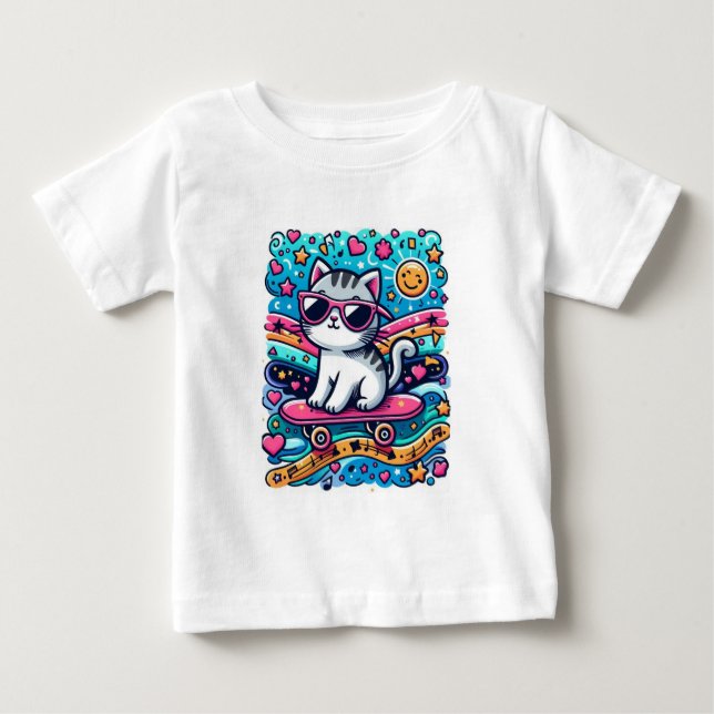 T-shirt Pour Bébé Chat avec lunettes (Devant)
