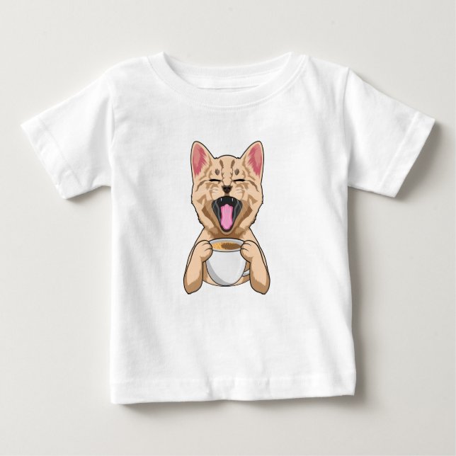 T-shirt Pour Bébé Chat avec tasse de café (Devant)