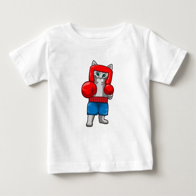 T-shirt Pour Bébé Chat Boxe avec gants de boxe (Devant)