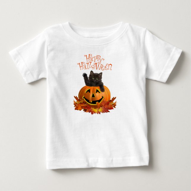 T-shirt Pour Bébé Chat Citrouille (Devant)