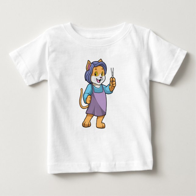 T-shirt Pour Bébé Chat coiffeur avec ciseaux (Devant)