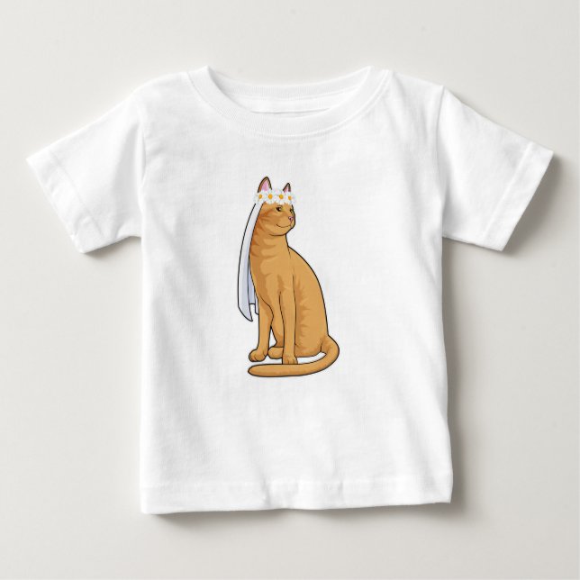 T-shirt Pour Bébé Chat comme Mariée avec Voile (Devant)