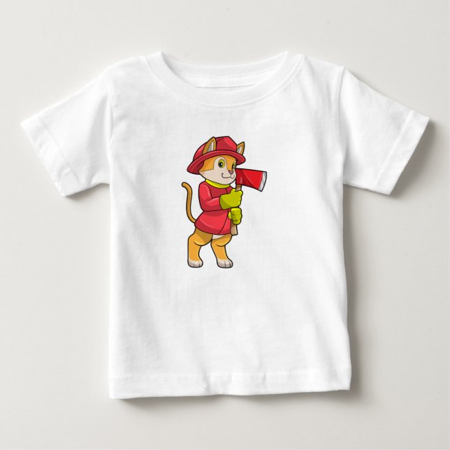 T-shirt Pour Bébé Chat comme pompier avec Ax (Devant)