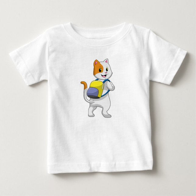 T-shirt Pour Bébé Chat comme randonneur avec sac à dos (Devant)