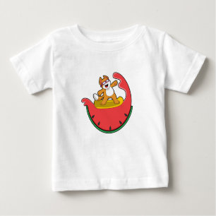 T-shirt Pour Bébé Chat comme surfer avec Watermelon