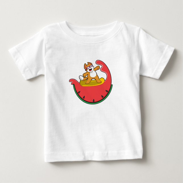 T-shirt Pour Bébé Chat comme surfer avec Watermelon (Devant)