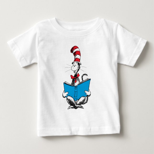T-shirt Pour Bébé Chat dans le chapeau en lecture (Devant)