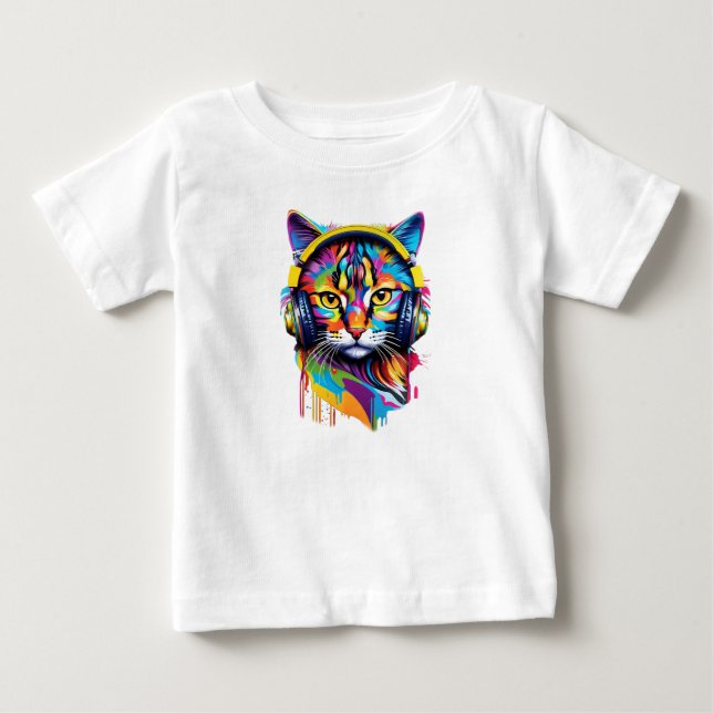 T-shirt Pour Bébé Chat dans les écouteurs (Devant)