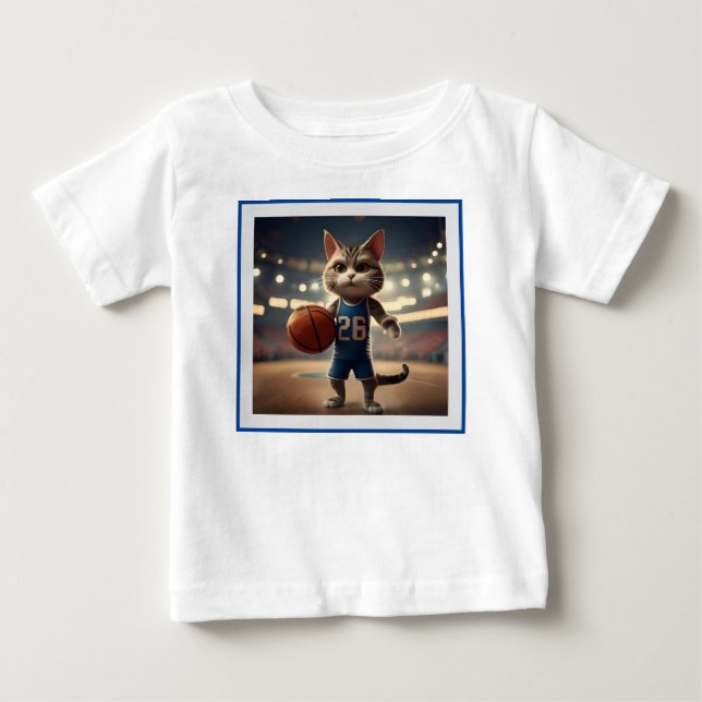 T-shirt Pour Bébé Chat de basket-ball, (Devant)